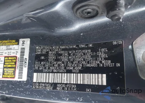 2010 Toyota Tundra Grade 5.7L V8 из США, поврежденный, VIN 5TFDY5F19AX108620